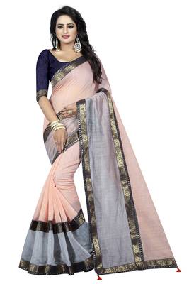 Multicolor plain chanderi saree with blouse 1