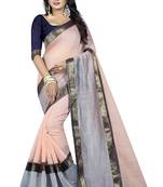 Multicolor plain chanderi saree with blouse