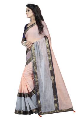 Multicolor plain chanderi saree with blouse 2
