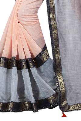 Multicolor plain chanderi saree with blouse 4