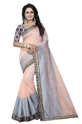 Multicolor plain chanderi saree with blouse 1