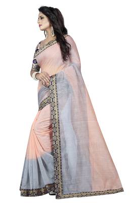 Multicolor plain chanderi saree with blouse 2