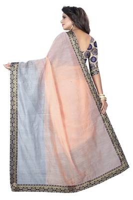 Multicolor plain chanderi saree with blouse 3