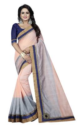 Multicolor plain chanderi saree with blouse 1