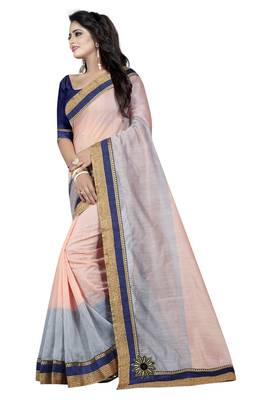 Multicolor plain chanderi saree with blouse 2