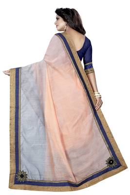 Multicolor plain chanderi saree with blouse 3