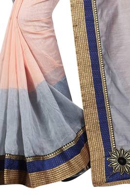 Multicolor plain chanderi saree with blouse 4