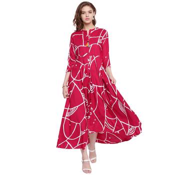 Dark-magenta printed rayon kurti 1