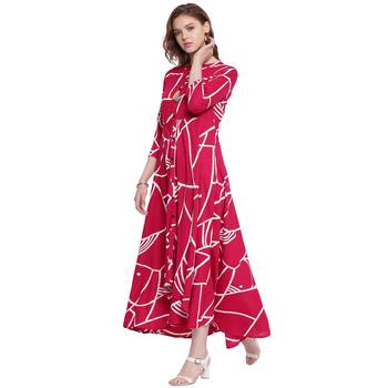 Dark-magenta printed rayon kurti 4