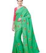Green Embroidered Silk Blend Saree With Blouse
