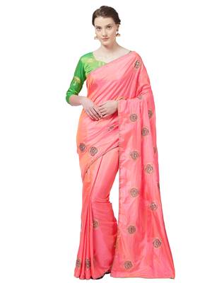 Peach Embroidered silk blend Saree With Blouse 1