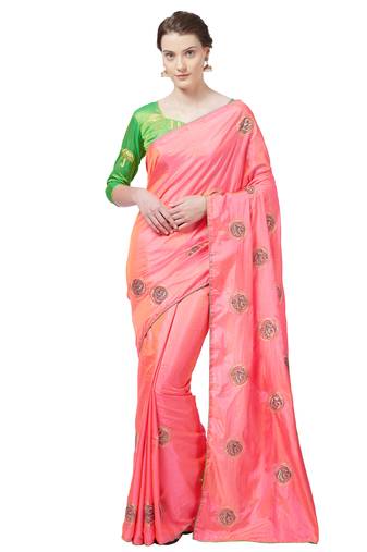 Peach Embroidered Silk Blend Saree With Blouse