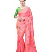 Peach Embroidered Silk Blend Saree With Blouse