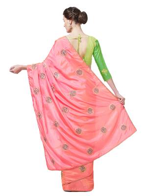 Peach Embroidered silk blend Saree With Blouse 2