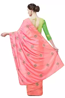 Peach Embroidered Silk Blend Saree With Blouse