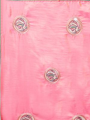 Peach Embroidered silk blend Saree With Blouse 3