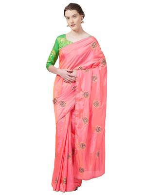 Peach Embroidered silk blend Saree With Blouse 5