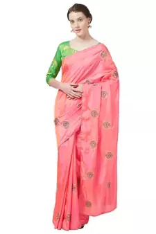 Peach Embroidered Silk Blend Saree With Blouse