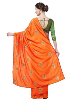 Orange Embroidered Silk Blend Saree With Blouse 2