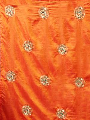 Orange Embroidered Silk Blend Saree With Blouse 3