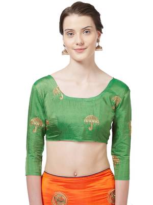 Orange Embroidered Silk Blend Saree With Blouse 4