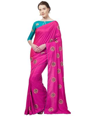 Pink Embroidered Silk Blend Saree With Blouse 1