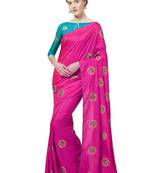 Pink Embroidered Silk Blend Saree With Blouse