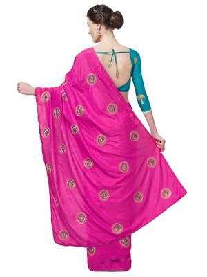 Pink Embroidered Silk Blend Saree With Blouse 2