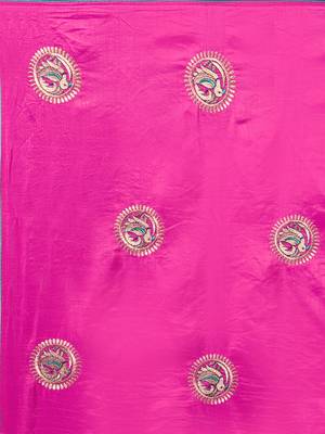 Pink Embroidered Silk Blend Saree With Blouse 3