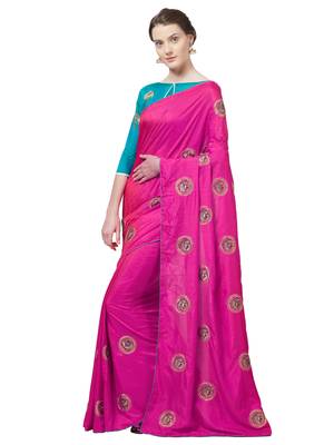Pink Embroidered Silk Blend Saree With Blouse 5