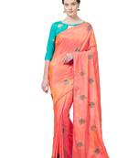 Peach Embroidered Silk Blend Saree With Blouse