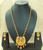 Kempu High Gold Plated Laxmi Temple Pendant Earring Set