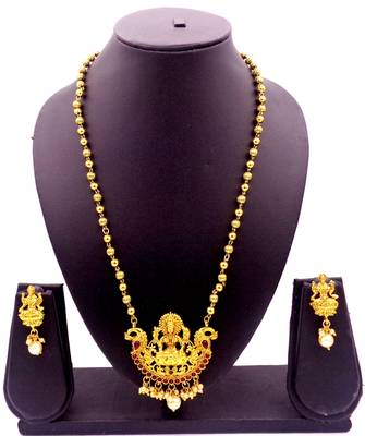 Kempu High Gold Plated Laxmi Temple Pendant Earring Set 4