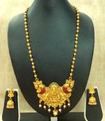 Kempu Green High Gold Plated Laxmi Temple Pendant Earring Set