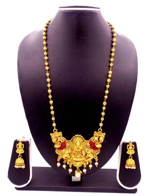 Kempu Green High Gold Plated Laxmi Temple Pendant Earring Set 4