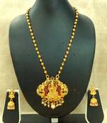 Kempu Green High Gold Plated Laxmi Temple Pendant Earring Set