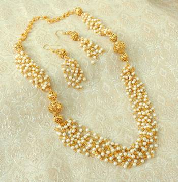 Elegent Golden Brass Pearl Beaded Mala Necklace Set 1