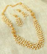 Elegent Golden Brass Pearl Beaded Mala Necklace Set