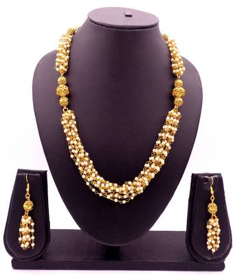 Elegent Golden Brass Pearl Beaded Mala Necklace Set 2