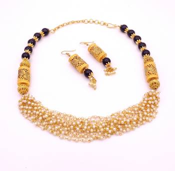 Elegent Black Brass Pearl Beaded Mala Necklace Set 3