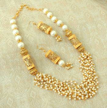 Elegent White Brass Pearl Beaded Mala Necklace Set 1