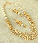 Elegent White Brass Pearl Beaded Mala Necklace Set