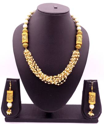 Elegent White Brass Pearl Beaded Mala Necklace Set 2
