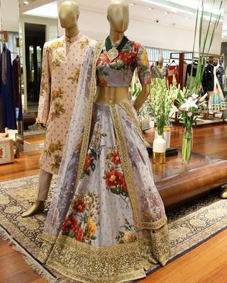 Impressive Gray Colored Designer Embroidered And Floral Print Art Silk Lehenga Choli With Dupatta 3