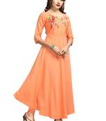 Peach embroidered rayon long-kurtis