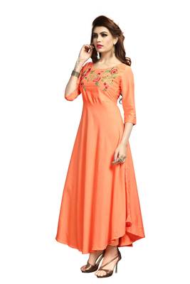 Peach embroidered rayon long-kurtis 3