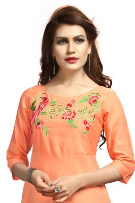 Peach embroidered rayon long-kurtis 4