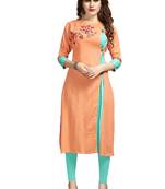 Peach embroidered rayon long-kurtis