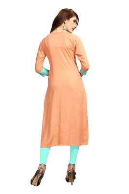 Peach embroidered rayon long-kurtis 2