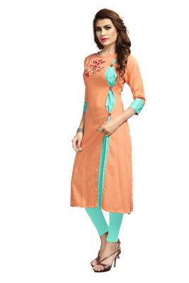 Peach embroidered rayon long-kurtis 3